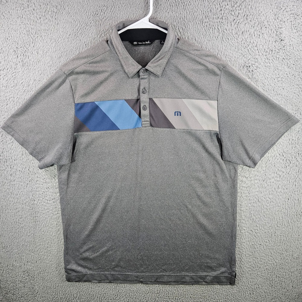 Travis Mathew Mens Large Gray‎ Colorblock Stripe Short Sleeve Golf Polo Shirt